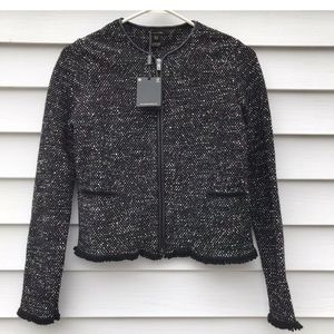 Massimo Dutti Wool Blend Tweed Fringe Blazer